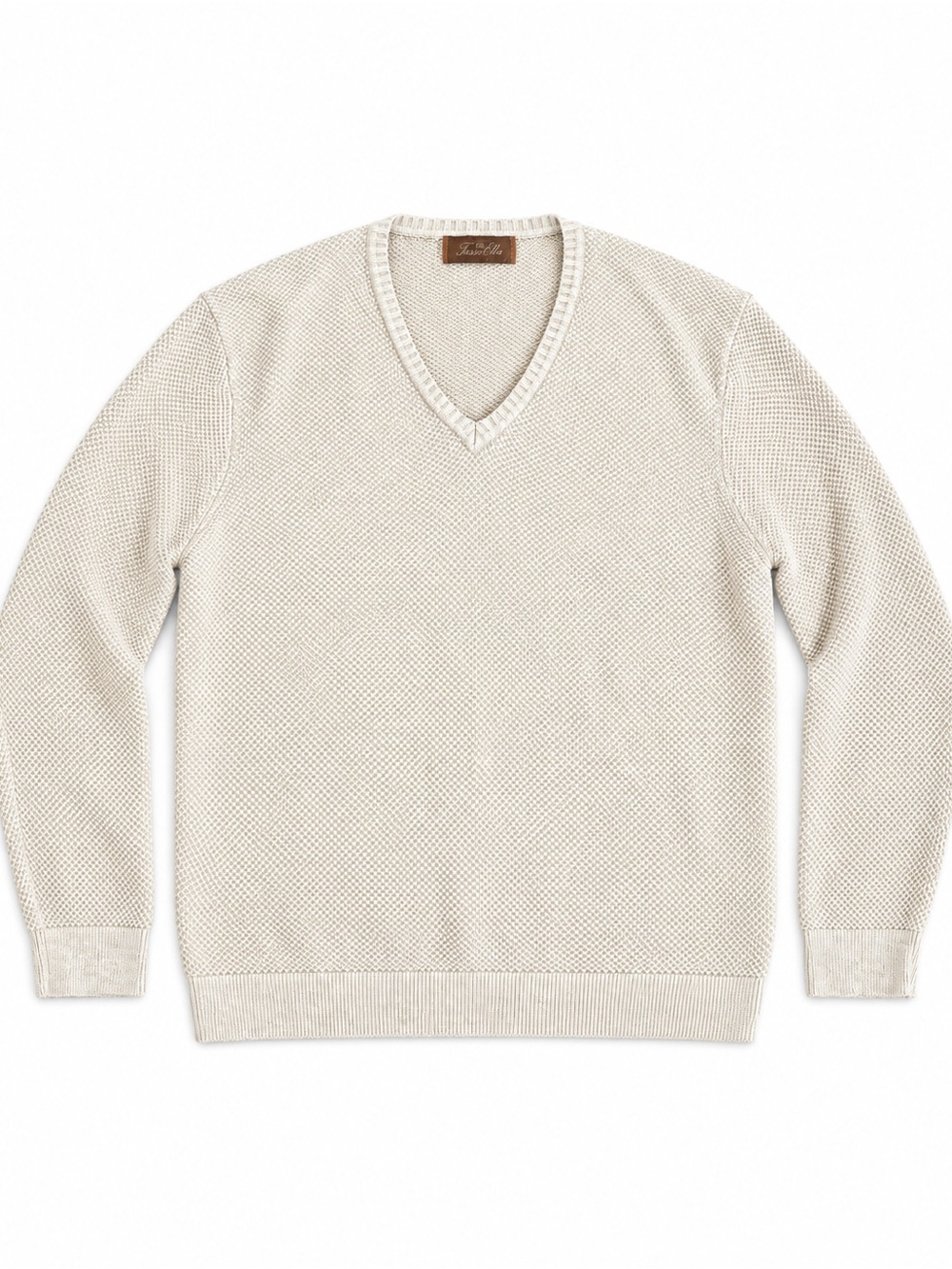 Tasso Elba Men’s XXL Cream Textured Knit V-Neck Sweater – 100% Cotton